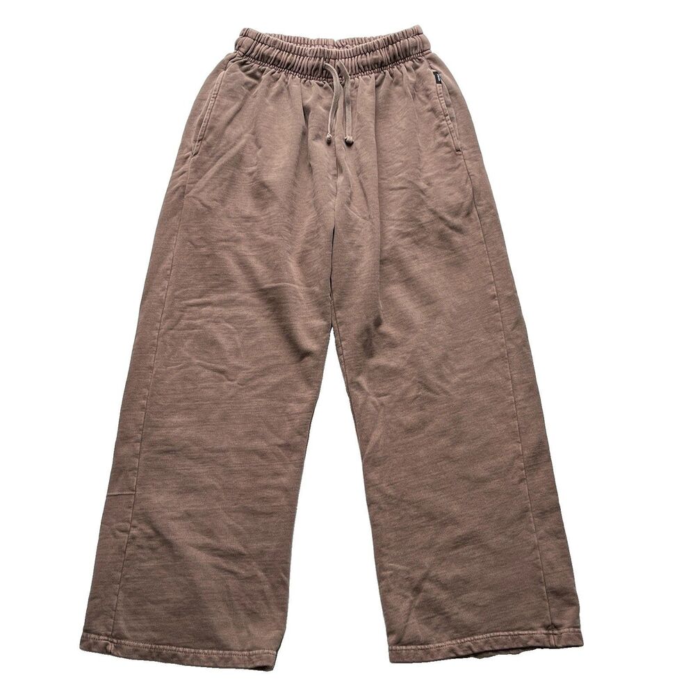 HOURS Sweatpants Womens L Fleece Wide Leg Heavyweight Cotton Lounge Baggy Relaxe